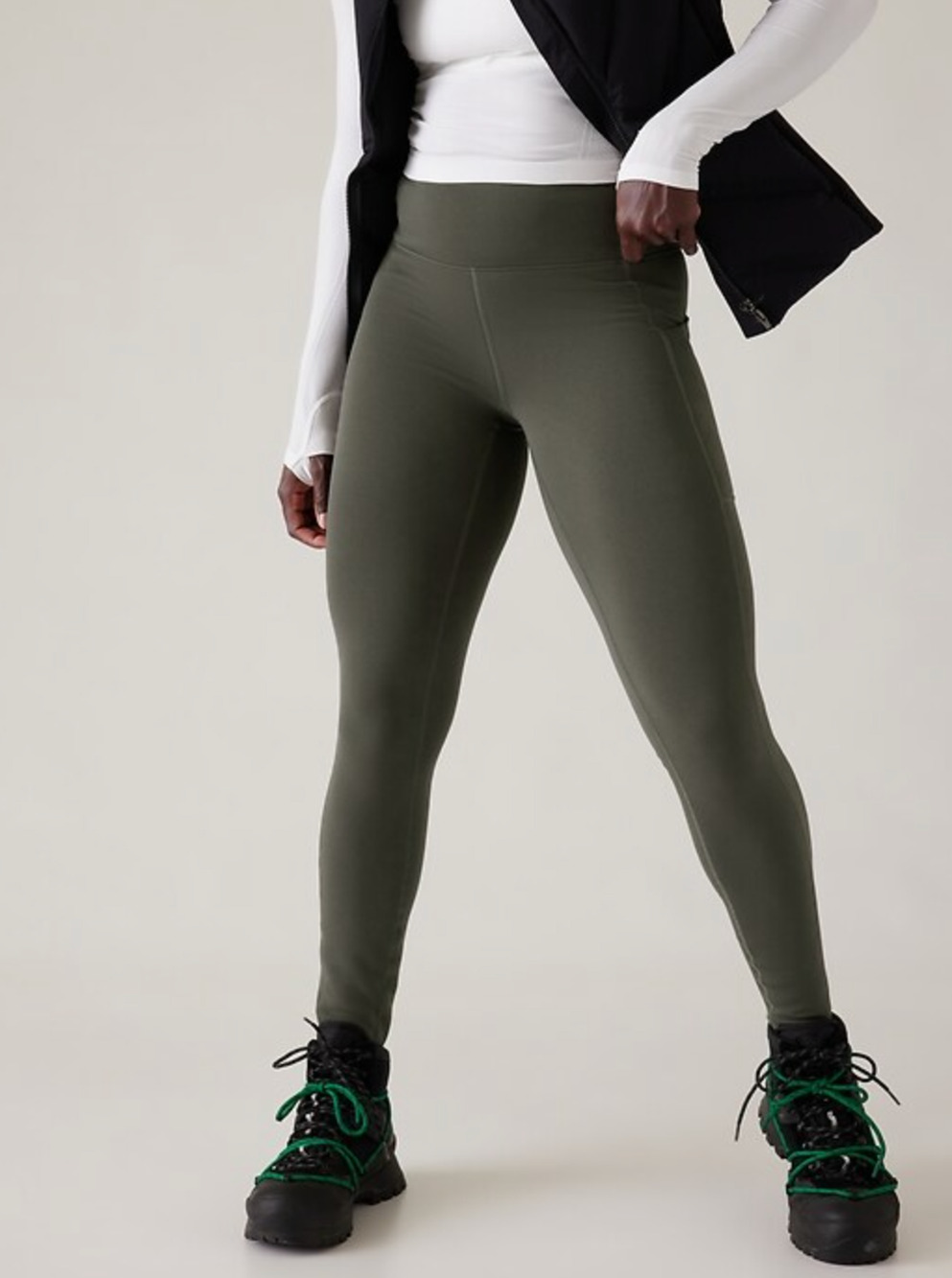 Athleta Altitude Stash Tight Womens Small Olive Green PolarTec Powerstretch Yoga